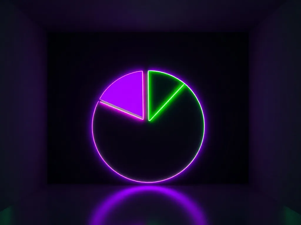 A minimalist 3D pie chart visualization in a dark room, glow