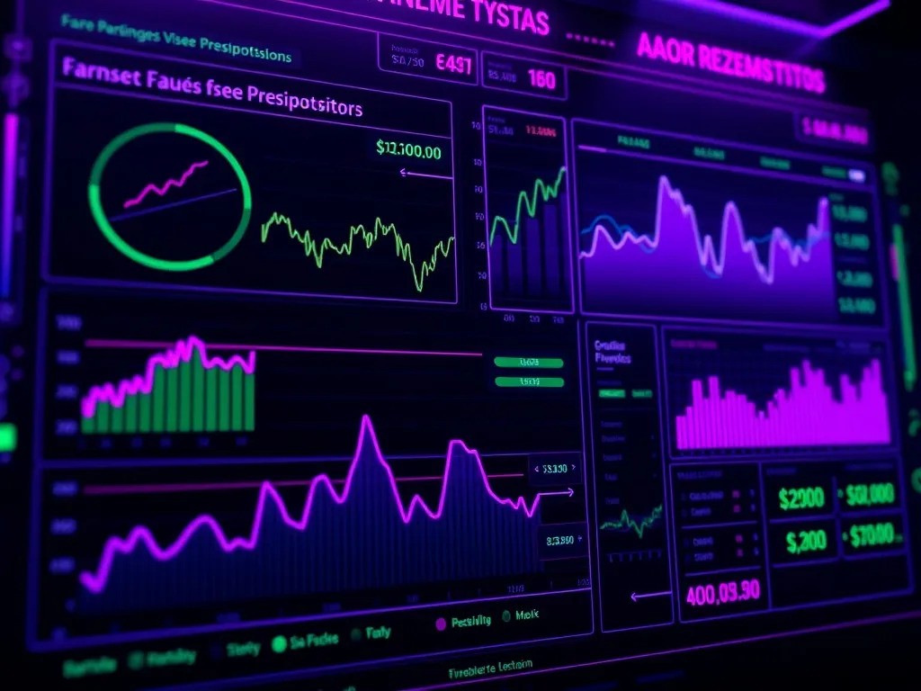 A high-tech digital interface showing financial charts, grap
