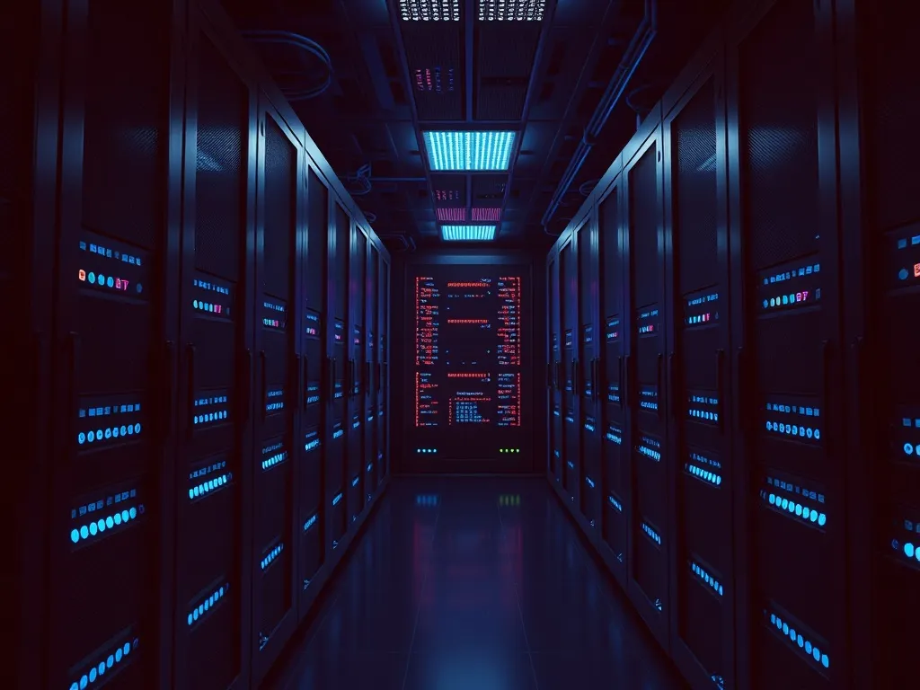 Server room with blue led lights representing high security