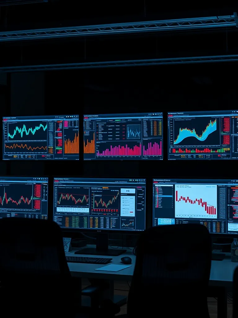 Professional financial workstation with multiple monitors di